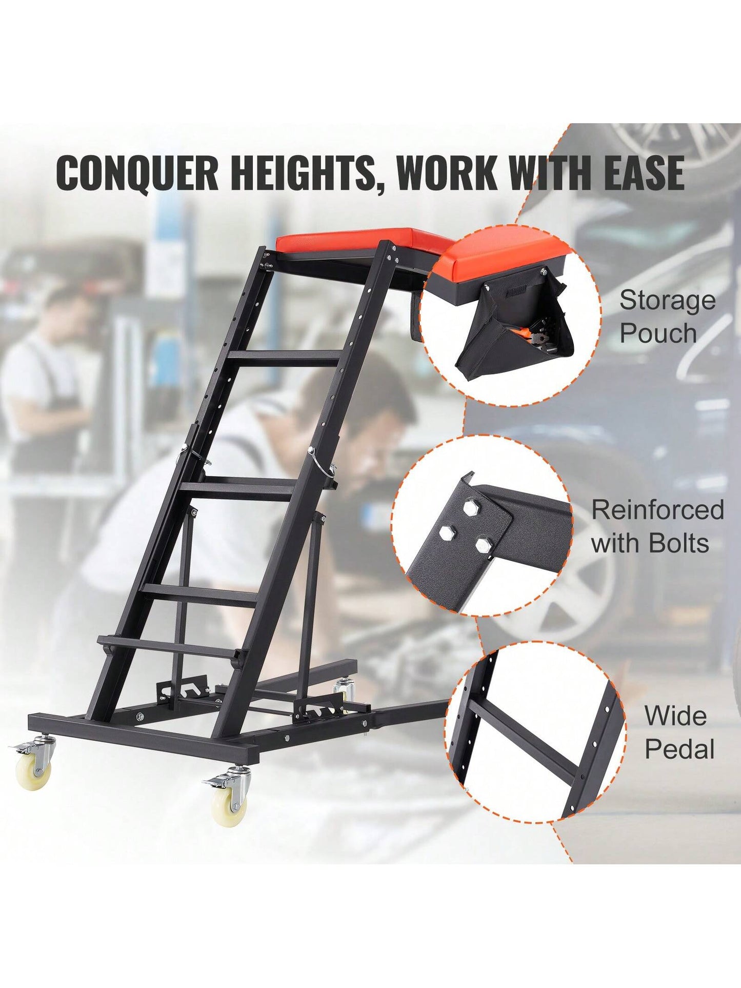 Automotive Top Creeper, With Adjustable Height, 400 LBS Capacity High Creeper, 4 Swivel Caster Wheels, Padded Deck, Foldable Creeper For Home Garage, Workshop Heavy Duty Creeper For Auto Repair And Ma