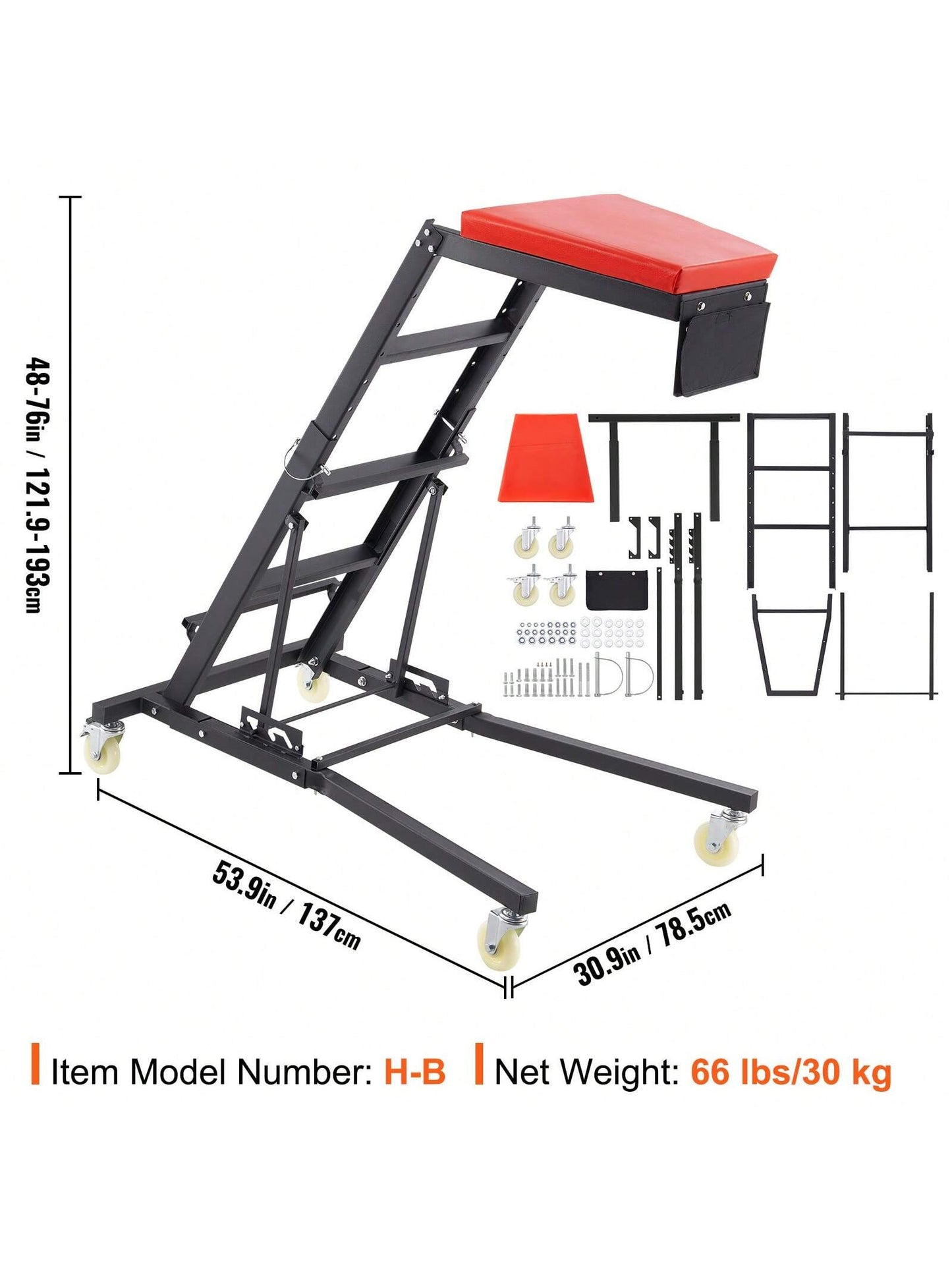 Automotive Top Creeper, With Adjustable Height, 400 LBS Capacity High Creeper, 4 Swivel Caster Wheels, Padded Deck, Foldable Creeper For Home Garage, Workshop Heavy Duty Creeper For Auto Repair And Ma