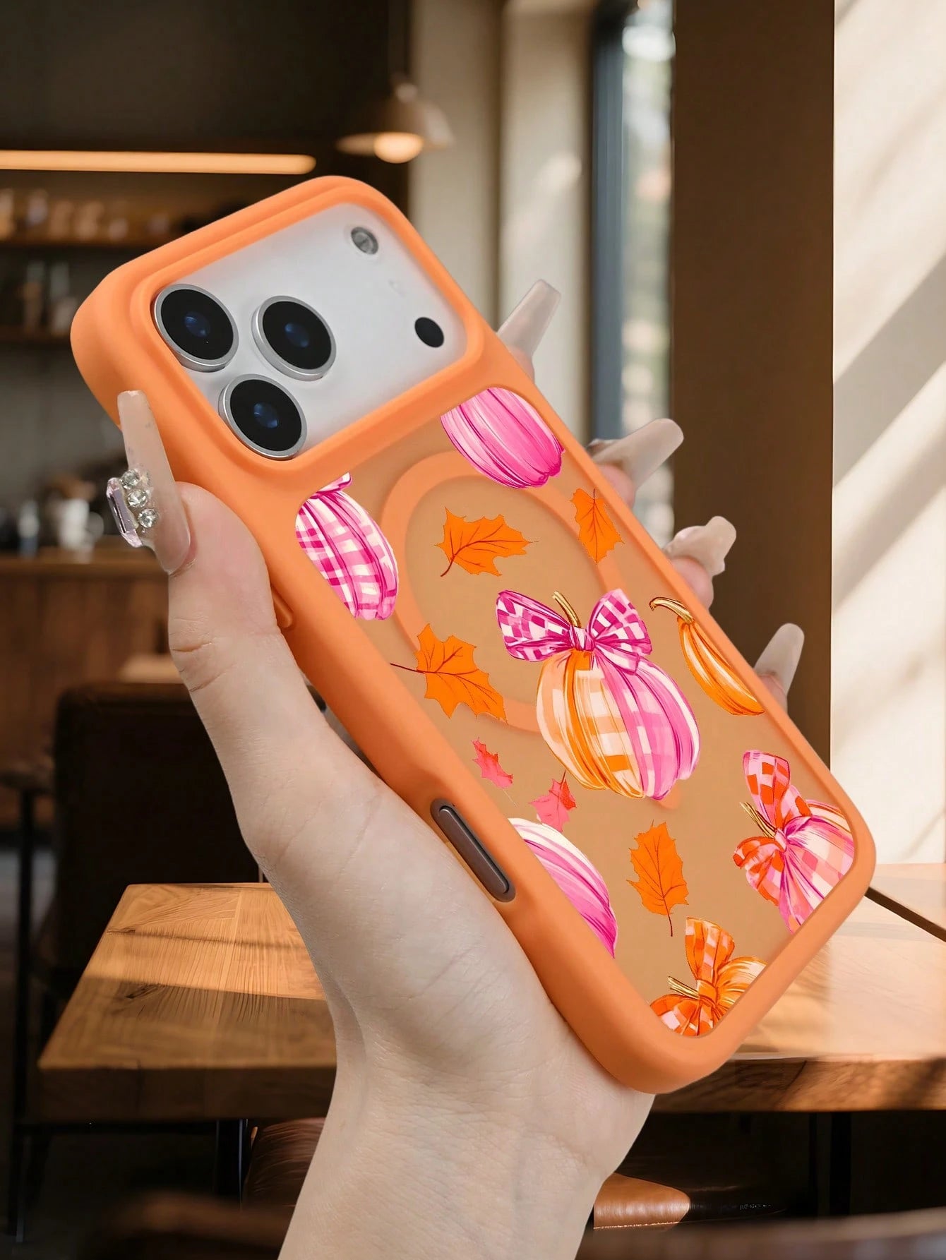 Autumn Pumpkin Plaid Bowknot Leaf Pattern Protective Magnetic Phone Case With Cute Fall Harvest Design Fashion Shockproof Back Cover Slim Fit Compatible With IPhone 17 Pro Max 17Air 17pro 17 17E 16E 1