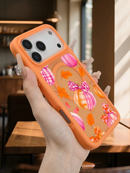 Autumn Pumpkin Plaid Bowknot Leaf Pattern Protective Magnetic Phone Case With Cute Fall Harvest Design Fashion Shockproof Back Cover Slim Fit Compatible With IPhone 17 Pro Max 17Air 17pro 17 17E 16E 1