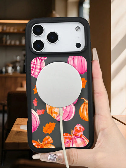 Autumn Pumpkin Plaid Bowknot Leaf Pattern Protective Magnetic Phone Case With Cute Fall Harvest Design Fashion Shockproof Back Cover Slim Fit Compatible With IPhone 17 Pro Max 17Air 17pro 17 17E 16E 1
