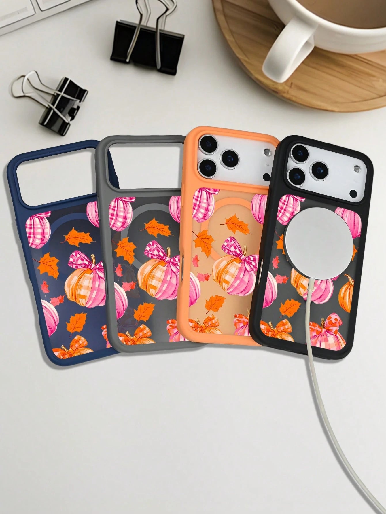 Autumn Pumpkin Plaid Bowknot Leaf Pattern Protective Magnetic Phone Case With Cute Fall Harvest Design Fashion Shockproof Back Cover Slim Fit Compatible With IPhone 17 Pro Max 17Air 17pro 17 17E 16E 1