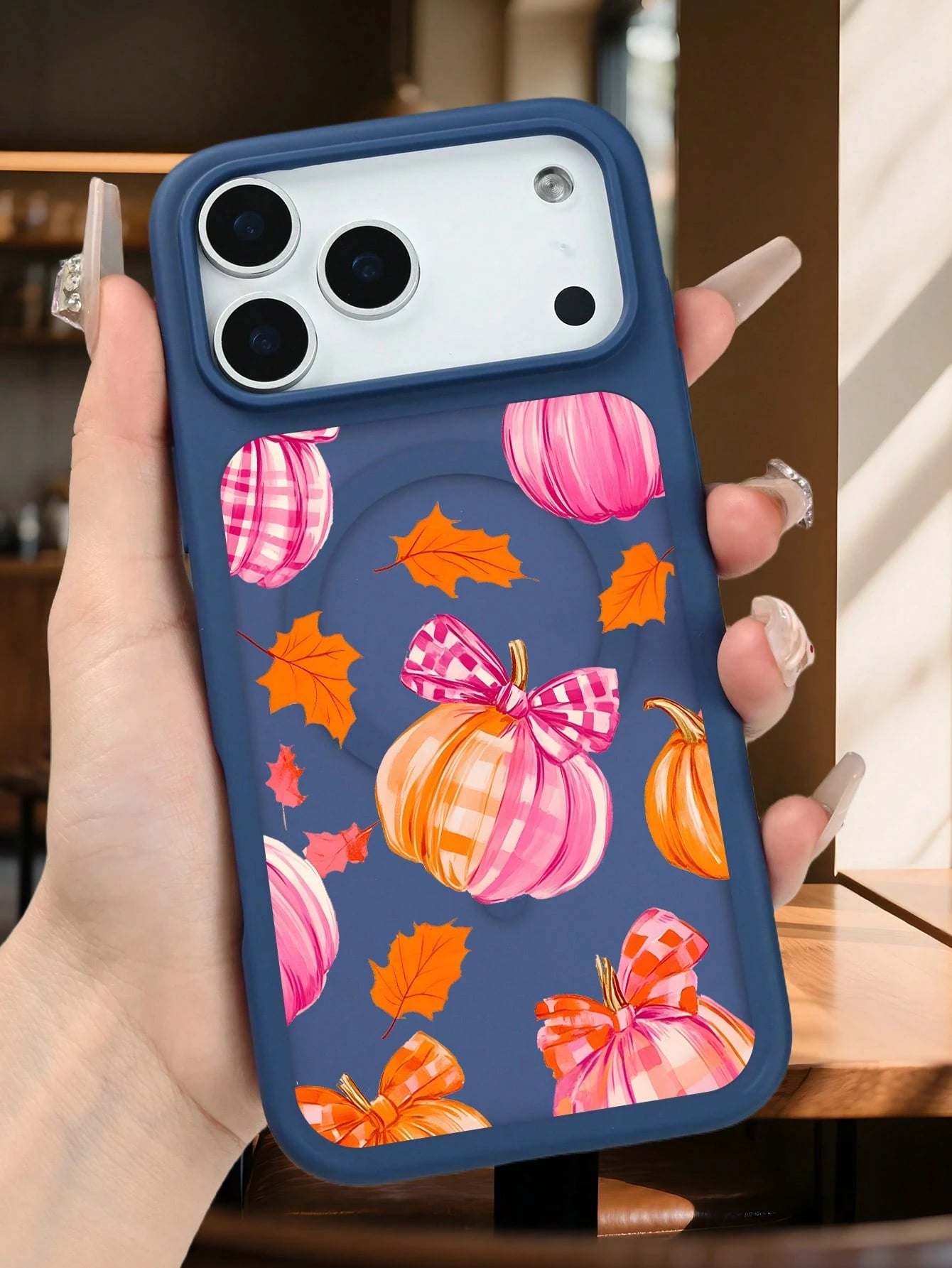 Autumn Pumpkin Plaid Bowknot Leaf Pattern Protective Magnetic Phone Case With Cute Fall Harvest Design Fashion Shockproof Back Cover Slim Fit Compatible With IPhone 17 Pro Max 17Air 17pro 17 17E 16E 1