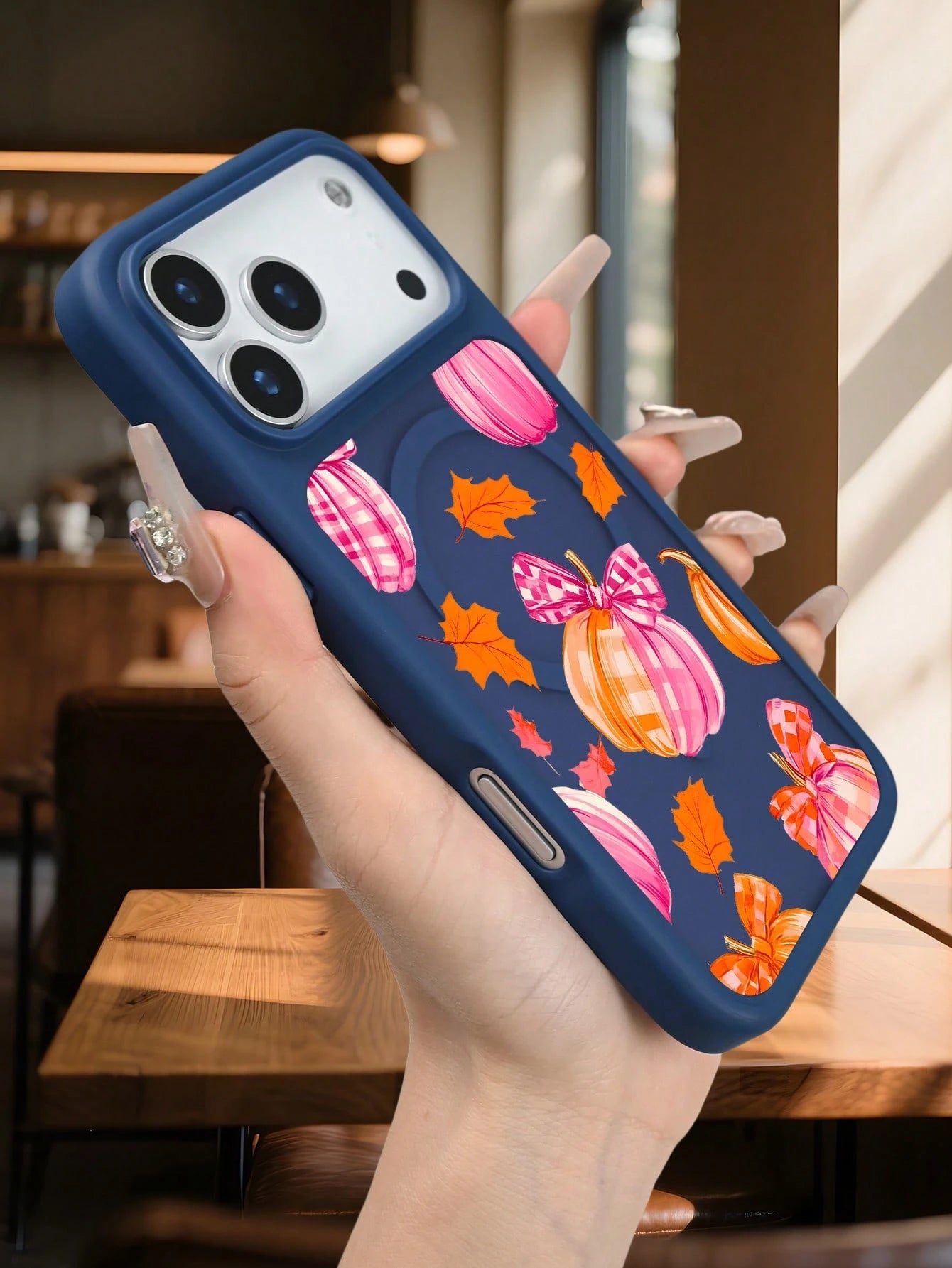 Autumn Pumpkin Plaid Bowknot Leaf Pattern Protective Magnetic Phone Case With Cute Fall Harvest Design Fashion Shockproof Back Cover Slim Fit Compatible With IPhone 17 Pro Max 17Air 17pro 17 17E 16E 1