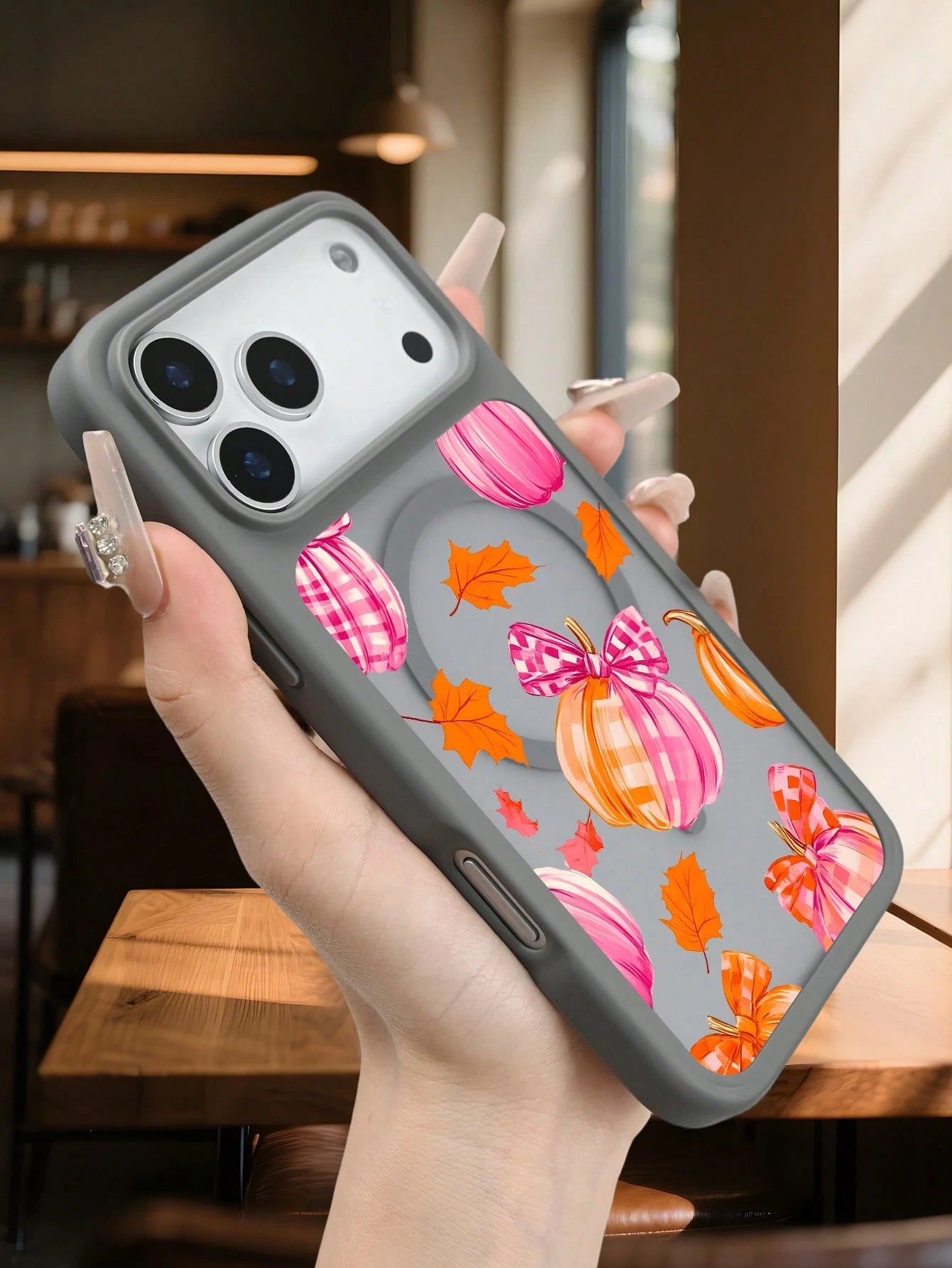 Autumn Pumpkin Plaid Bowknot Leaf Pattern Protective Magnetic Phone Case With Cute Fall Harvest Design Fashion Shockproof Back Cover Slim Fit Compatible With IPhone 17 Pro Max 17Air 17pro 17 17E 16E 1