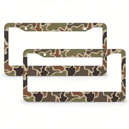 [Available] 2D Flat, 1 Piece 2D Flat Hunting Duck Camouflage Double-Hole Aluminum License Plate Frame- Rust-Proof, Unisex (122x6.3inch)- Standard American Car License Plate Protector, Hunting Theme
