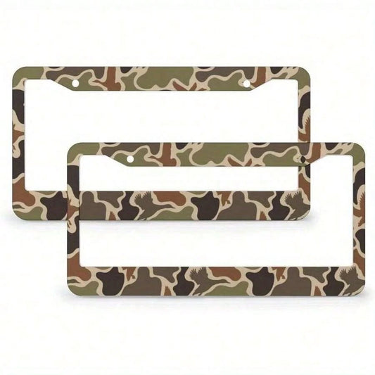 [Available] 2D Flat, 1 Piece 2D Flat Hunting Duck Camouflage Double-Hole Aluminum License Plate Frame- Rust-Proof, Unisex (122x6.3inch)- Standard American Car License Plate Protector, Hunting Theme