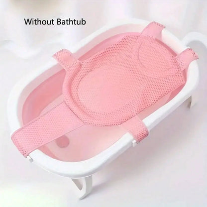 Baby Bathtub Support Seat Cushion, Soft And Anti-Slip Bath Pad With Pillow, Adjustable Polyester Fiber Bathtub Net For Infants 0-3 Years Old