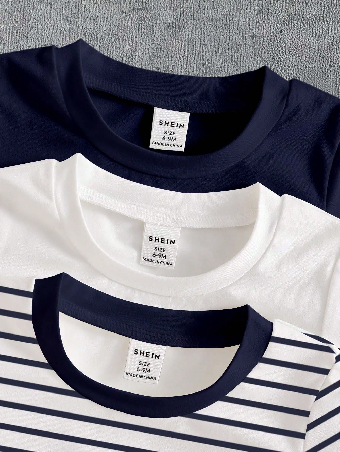 Baby Boy 3-Piece 6M-3T Newborn Unisex Summer White Casual Carrer Day Back-To-School KHorse Icon Solid Navy & Striped Knit Crew Neck T-Shirt Tops