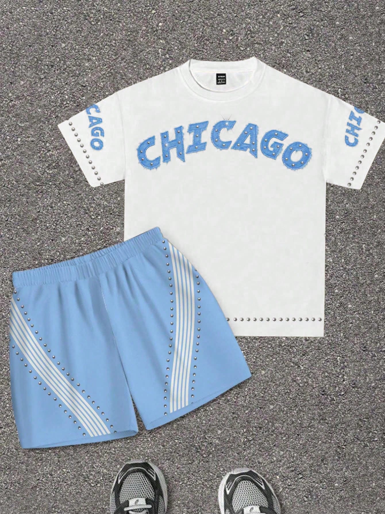 Baby Boy Casual Simple Letter Print Short Sleeve T-Shirt And Shorts Set Suitable For Summer