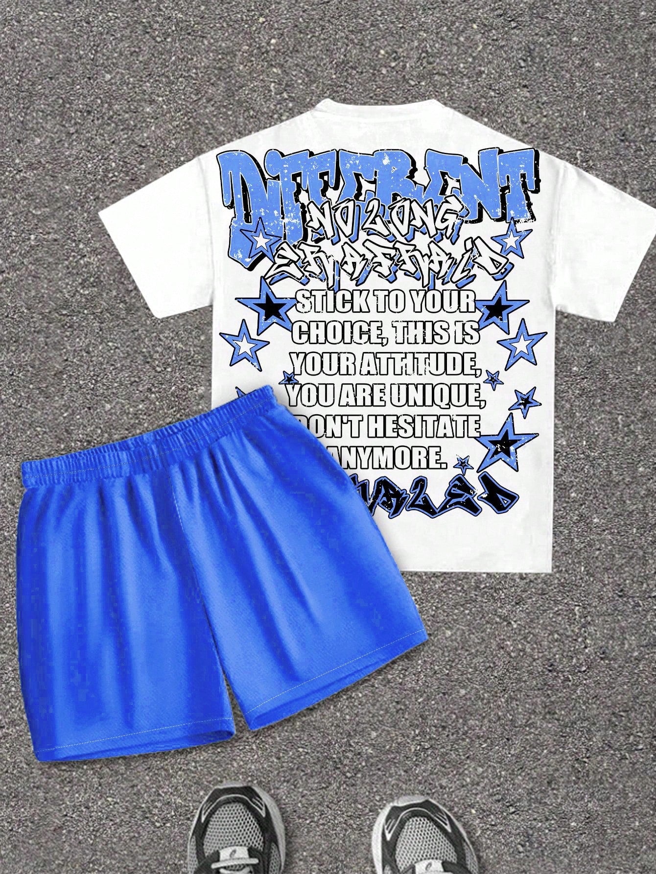 Baby Boy Casual Simple Letter Print Short Sleeve T-Shirt And Shorts Set Suitable For Summer