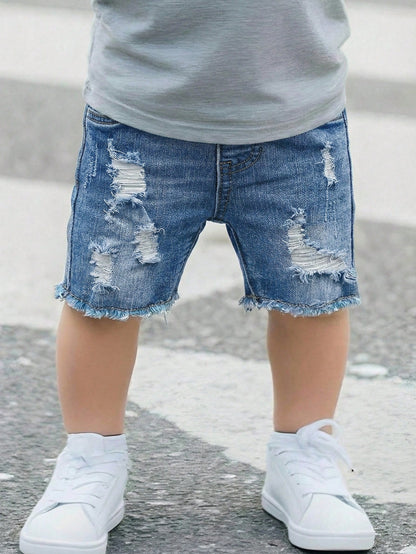 Baby Boy Casual Soft Cute Ripped Frayed Rough Edges Denim Short,For Summer