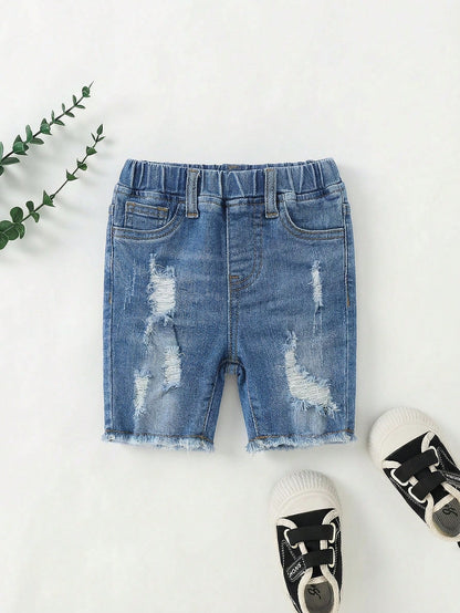 Baby Boy Casual Soft Cute Ripped Frayed Rough Edges Denim Short,For Summer