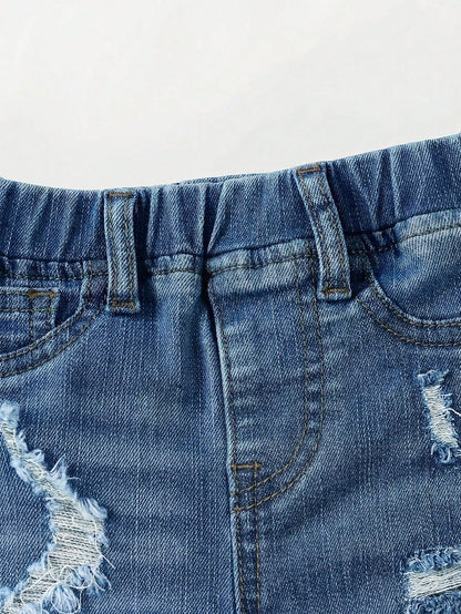 Baby Boy Casual Soft Cute Ripped Frayed Rough Edges Denim Short,For Summer