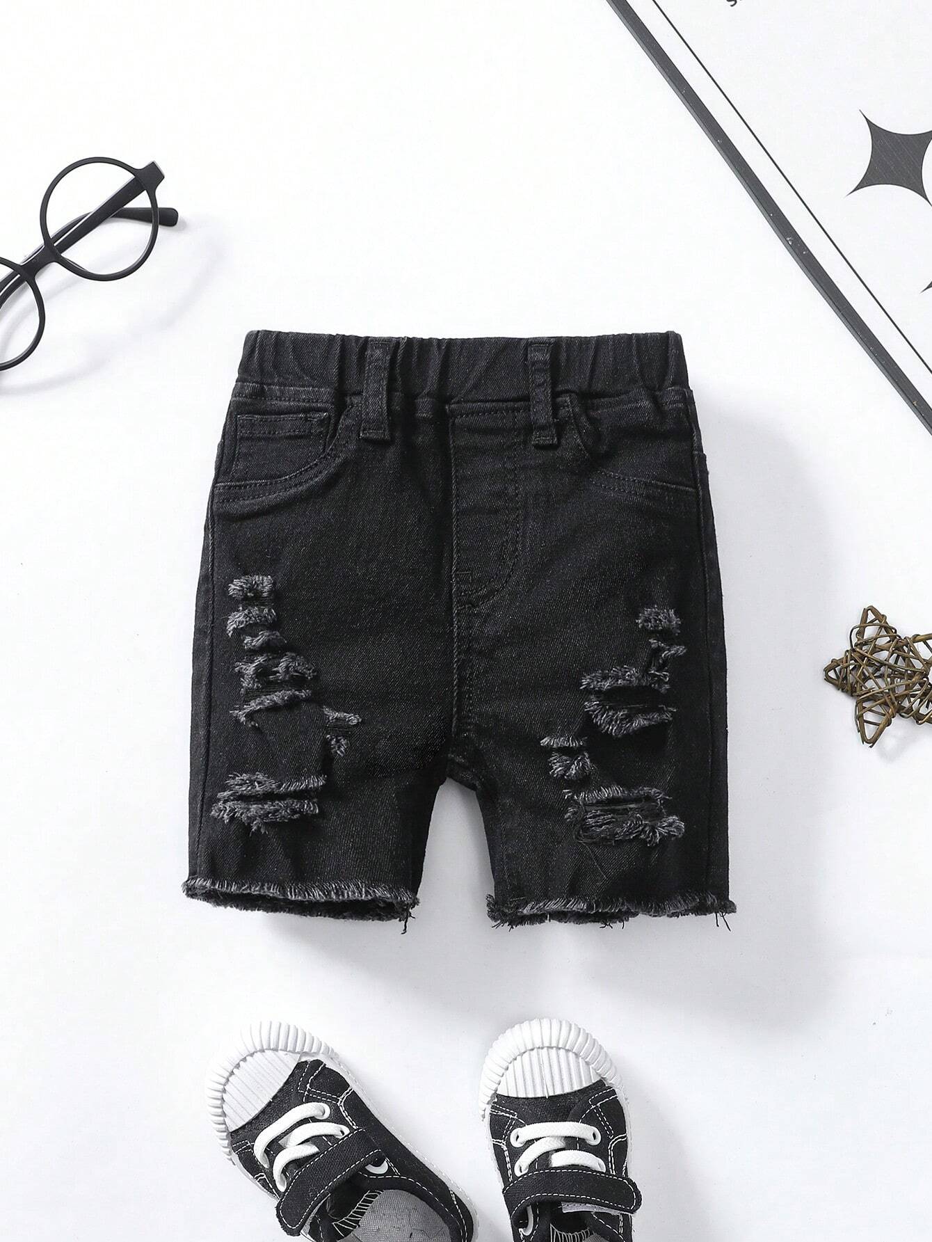 Baby Boy Casual Soft Cute Ripped Frayed Rough Edges Denim Short,For Summer