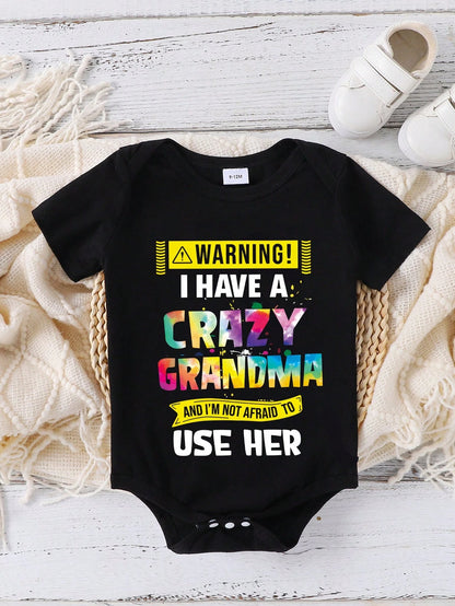 Baby Boy Cute Letter Printed Short Sleeve Bodysuit, Summer