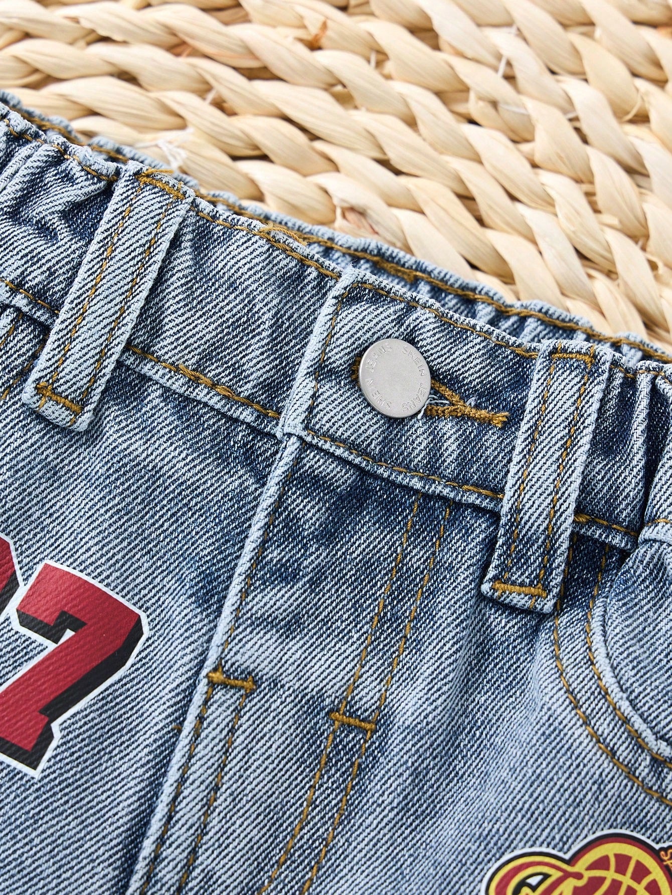 Baby Boy New Fashion Distressed Casual Basketball Letter Print Blue Loose Denim Ripped Shorts Spring Summer,For Baby Boy Spring/Summer Dailywear,Boys Streetwear,Beach Vacation, Boho,Casual,2-Yea