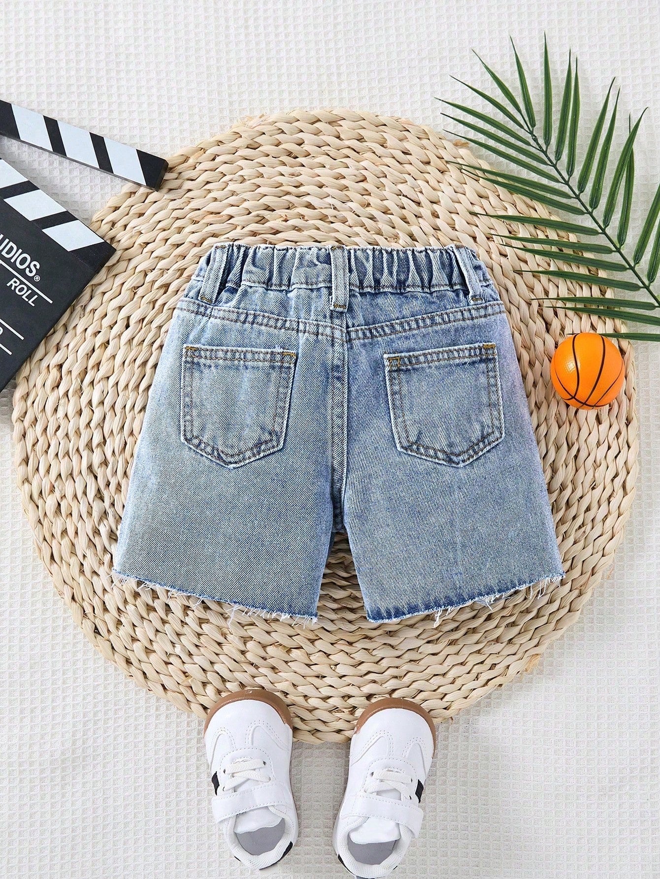 Baby Boy New Fashion Distressed Casual Basketball Letter Print Blue Loose Denim Ripped Shorts Spring Summer,For Baby Boy Spring/Summer Dailywear,Boys Streetwear,Beach Vacation, Boho,Casual,2-Yea