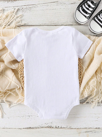 Baby Boy Slogan Printed Short Sleeve Bodysuit For Summer