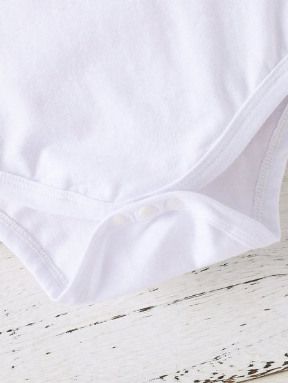 Baby Boy Slogan Printed Short Sleeve Bodysuit For Summer
