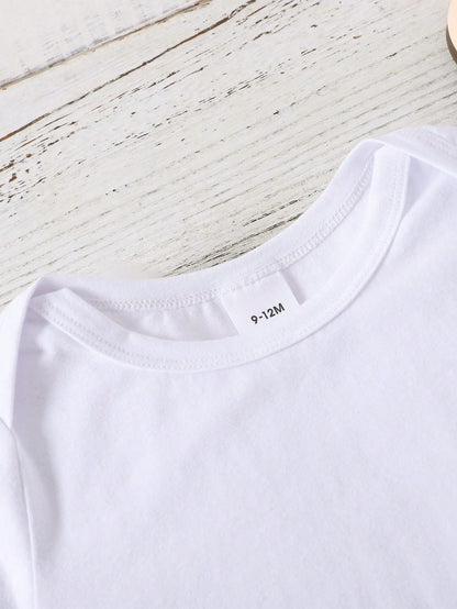 Baby Boy Slogan Printed Short Sleeve Bodysuit For Summer