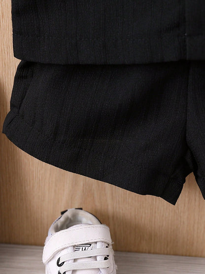 Baby Boy Solid Button Front Shirt & Shorts Without Tee