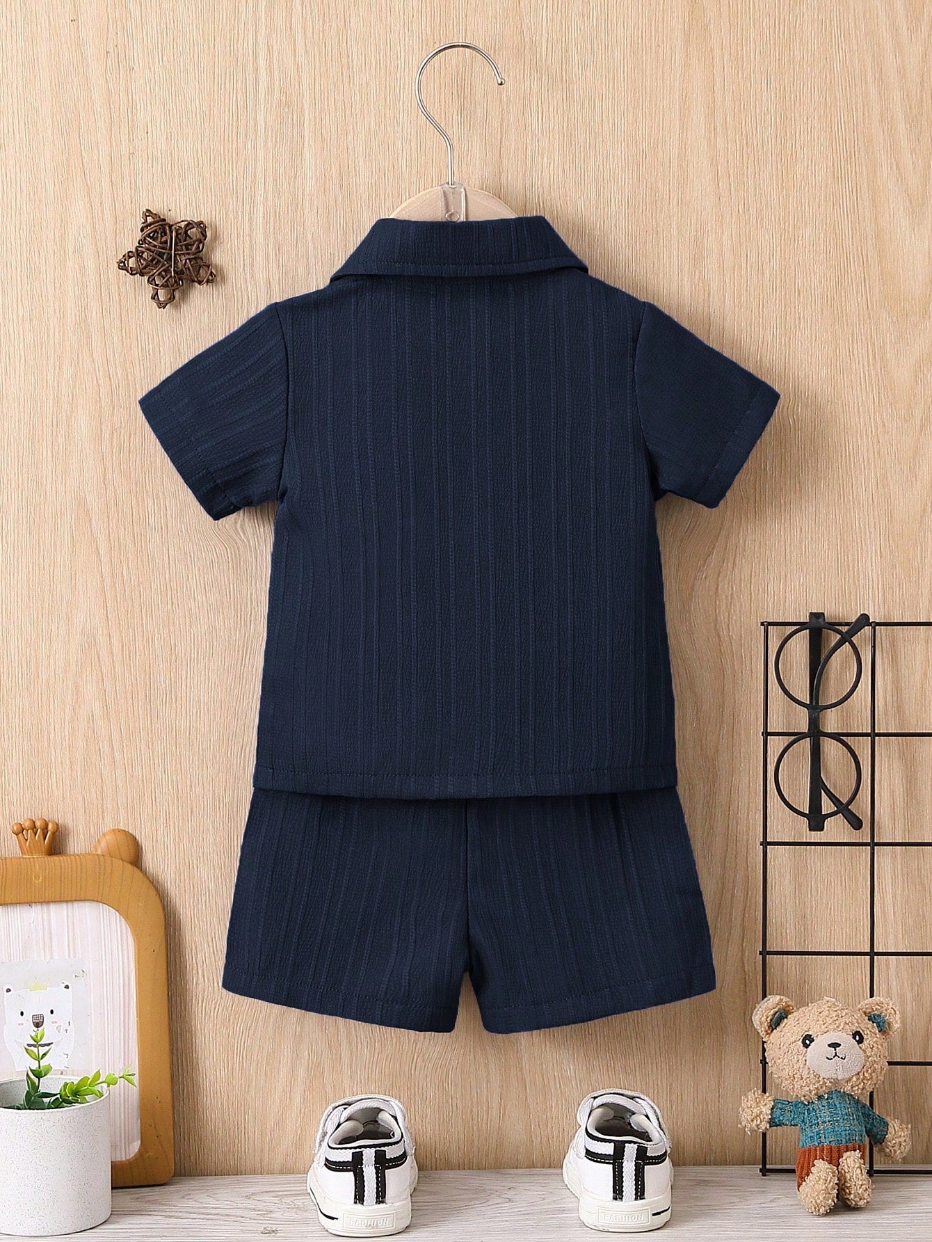 Baby Boy Solid Button Front Shirt & Shorts Without Tee