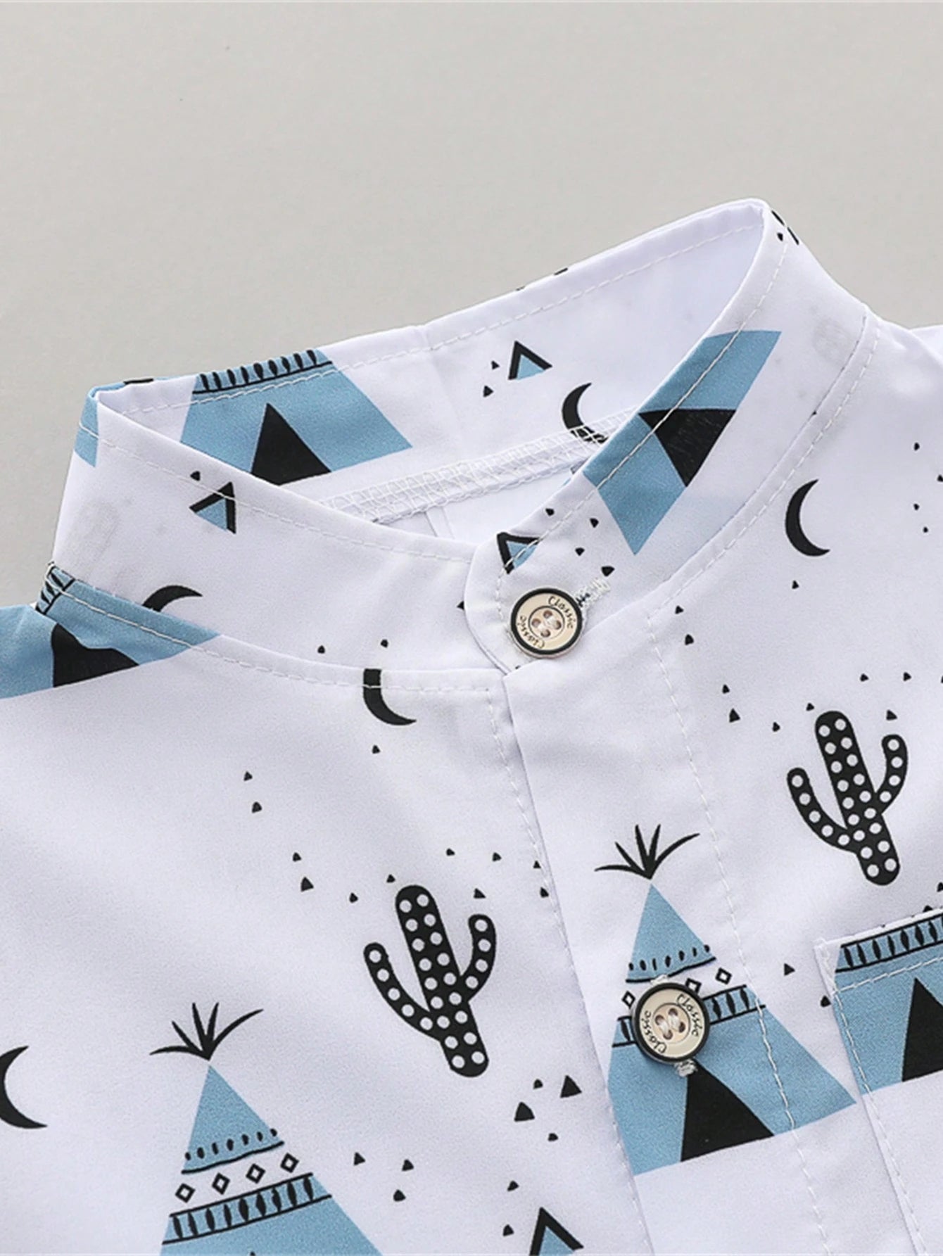 Baby Boy Summer Cartoon Printed Randomly Full-Collar Short Sleeve Shirt And Shorts Set