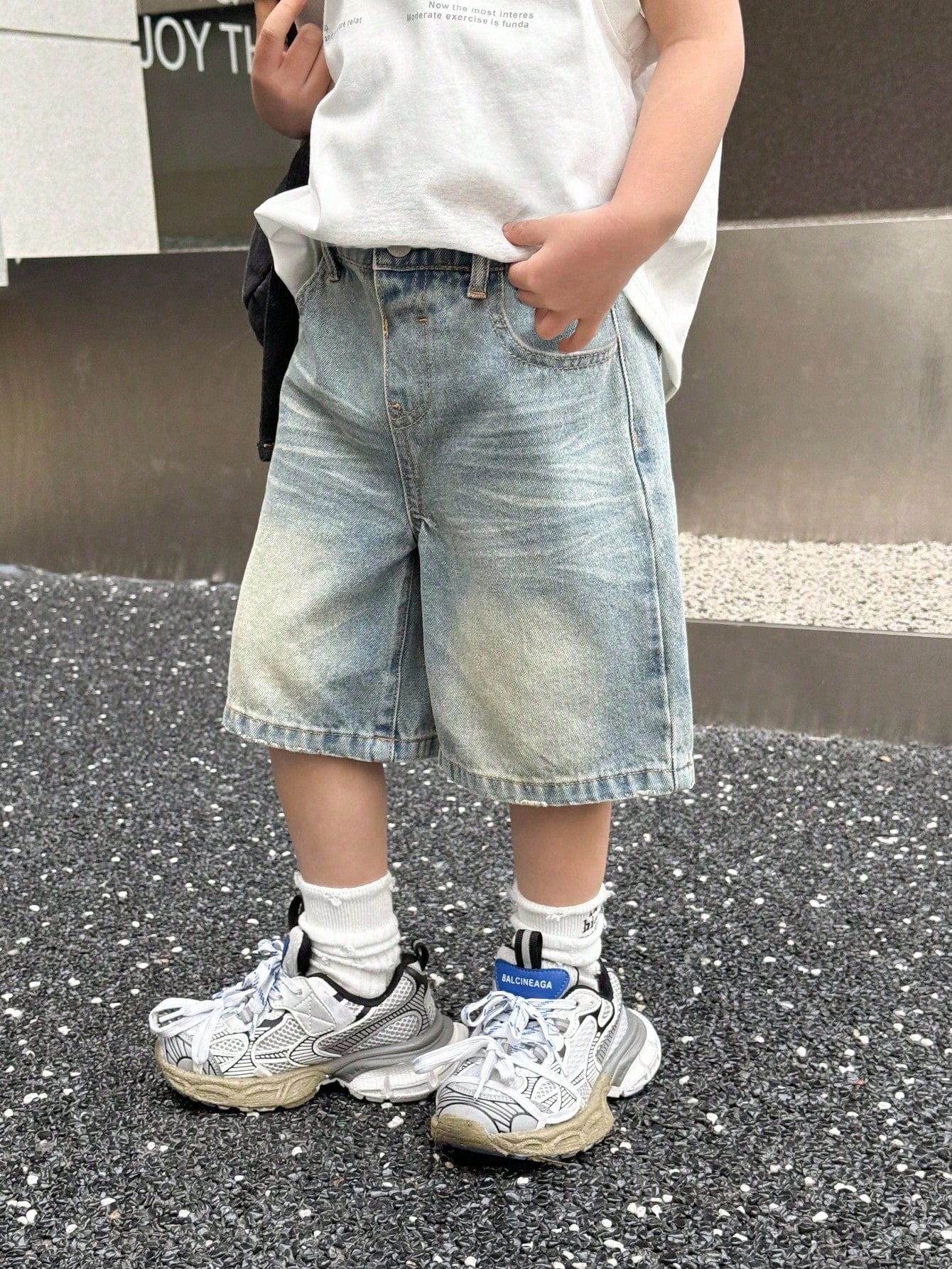 Baby Boy Y2k Distressed Retro Vintage Stonewashed Star Raw Edges Patchwork Blue Denim Loose Shorts, Spring/Summer Dailywear, Streetwear, Festival, Party, Beach, Birthday, Country, Boys Graduation, Vac