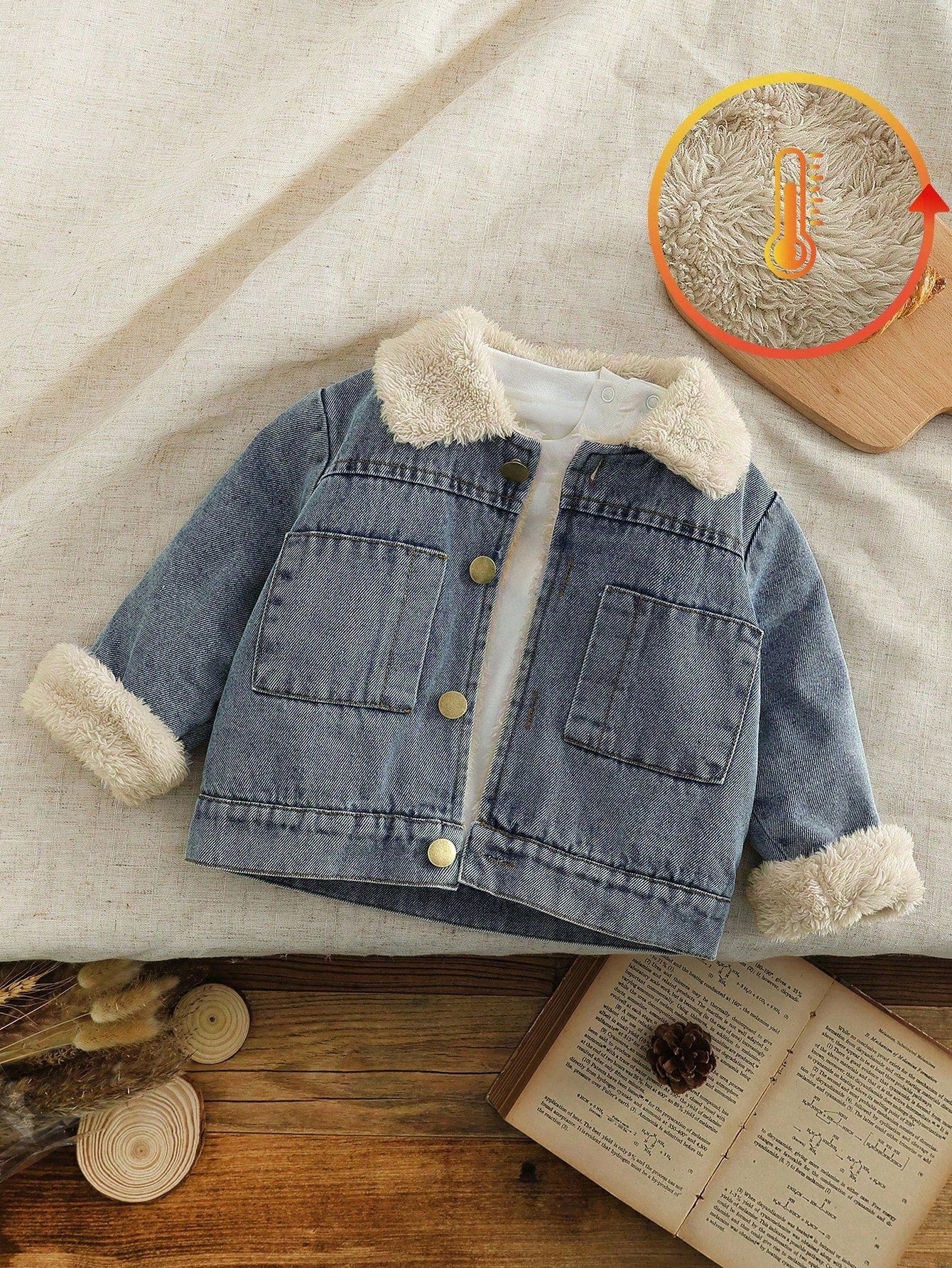 Baby Boys' Classic Blue Checkered Winter Denim Jacket Modest Thermal Lined Long Sleeve Cardigan For Date Infant Toddler Vintage Lapel Fleece Coat