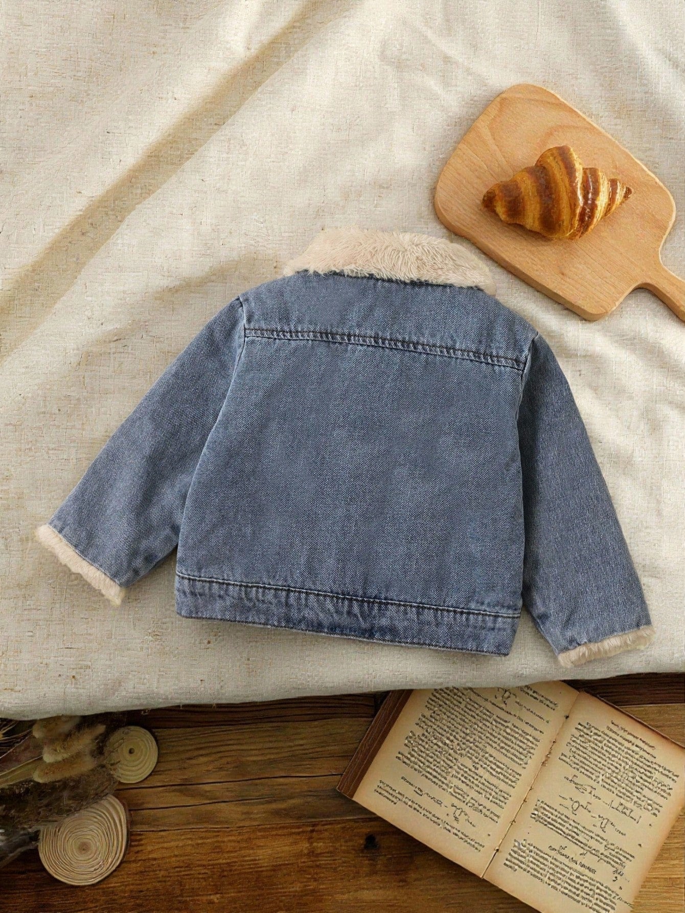 Baby Boys' Classic Blue Checkered Winter Denim Jacket Modest Thermal Lined Long Sleeve Cardigan For Date Infant Toddler Vintage Lapel Fleece Coat