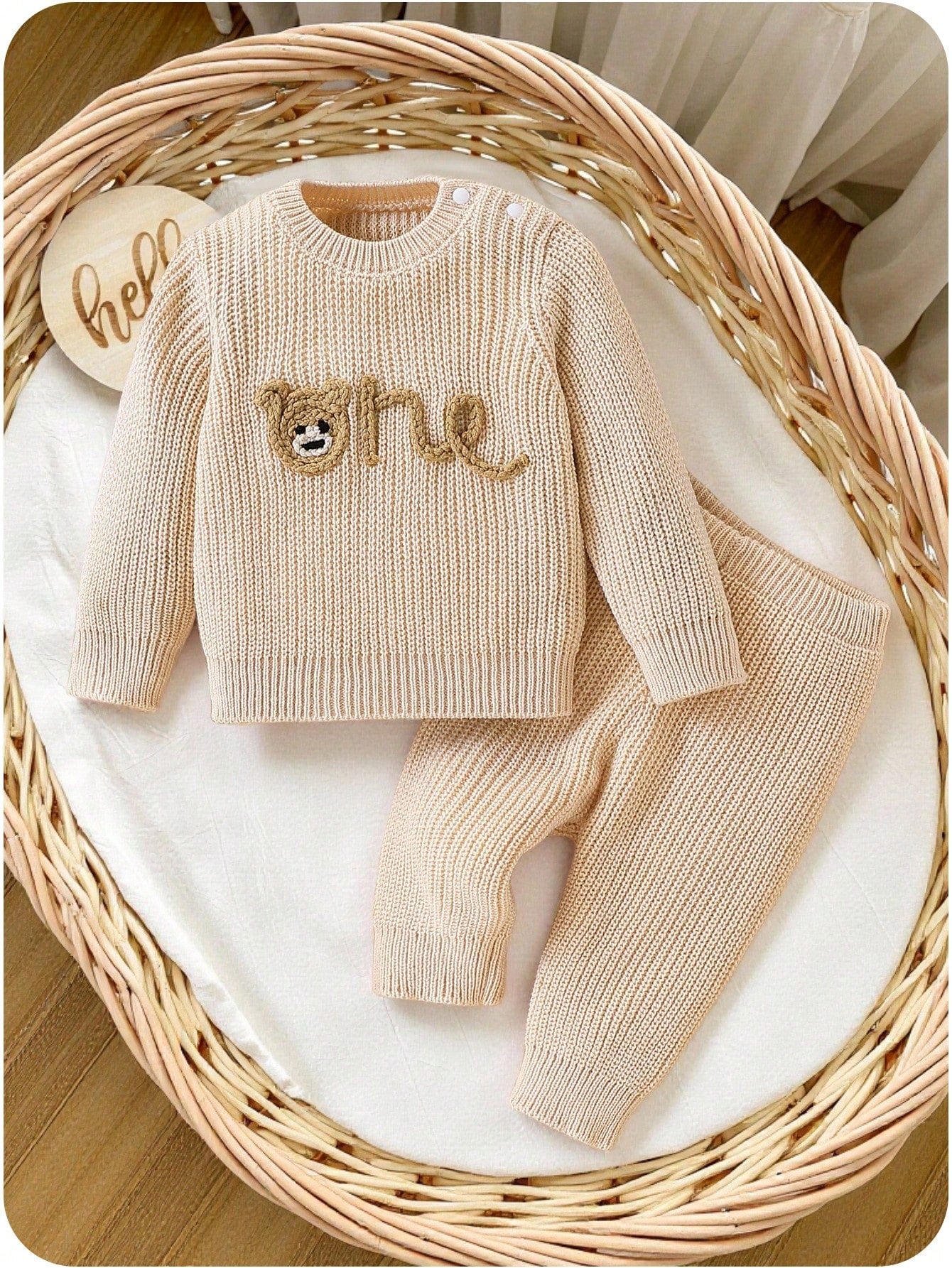 Baby Boys Embroidered Knit Sweater & Pants Suit,Soft Summer Colour Palette,Autumn,Cute,Family Matching,Loose Fit Long Sleeve Christmas Outfit Set