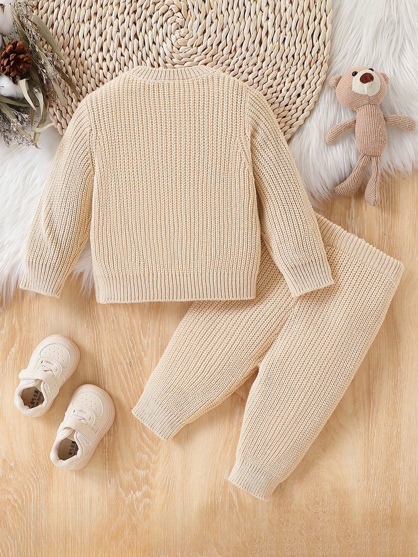 Baby Boys Embroidered Knit Sweater & Pants Suit,Soft Summer Colour Palette,Autumn,Cute,Family Matching,Loose Fit Long Sleeve Christmas Outfit Set
