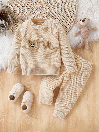 Baby Boys Embroidered Knit Sweater & Pants Suit,Soft Summer Colour Palette,Autumn,Cute,Family Matching,Loose Fit Long Sleeve Christmas Outfit Set