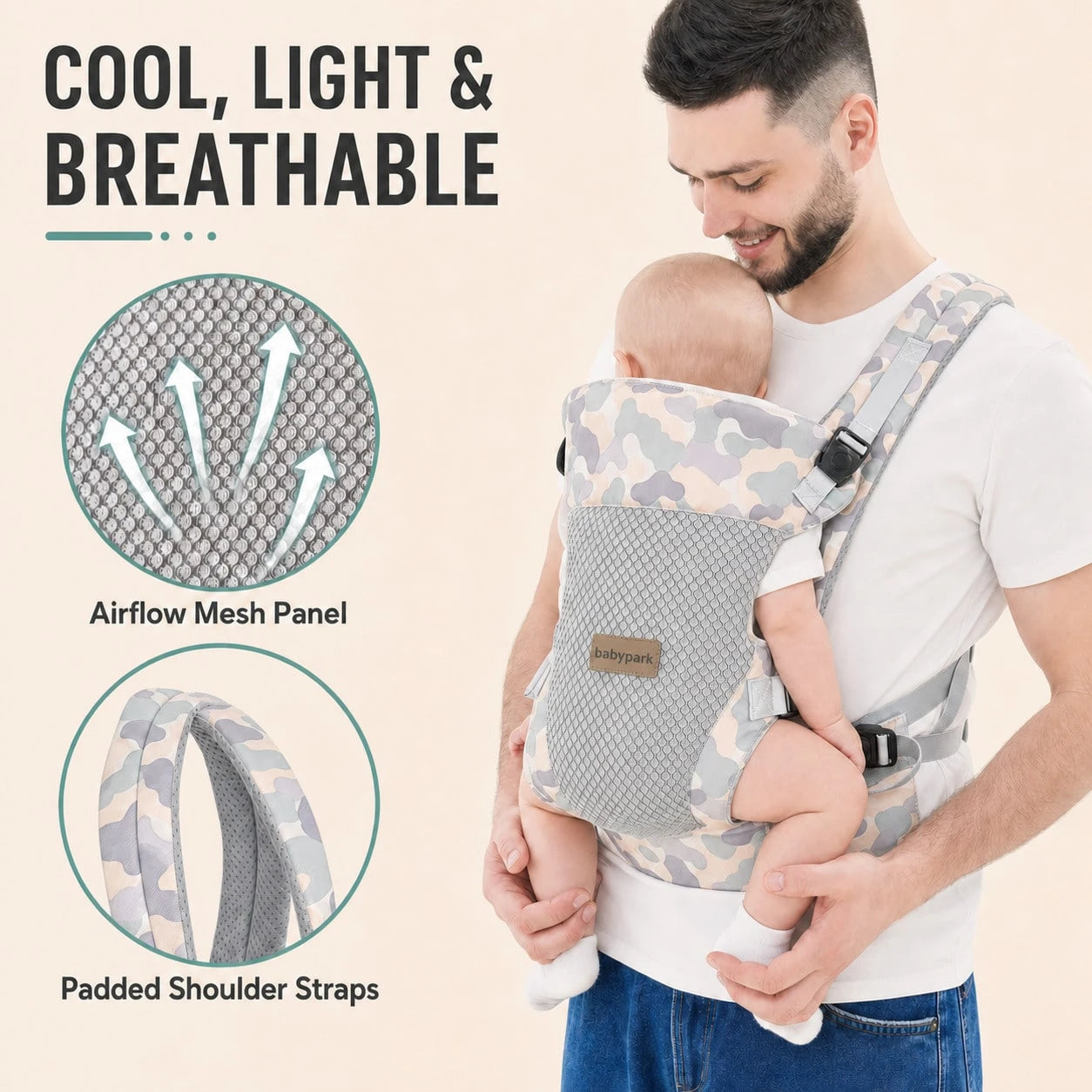 Baby Carrier For Infants And Toddlers, 4-In-1 Ergonomic Front And Back Baby Carrier, Breathable Mesh With Padded Shoulder StrapsFoldable Head Support