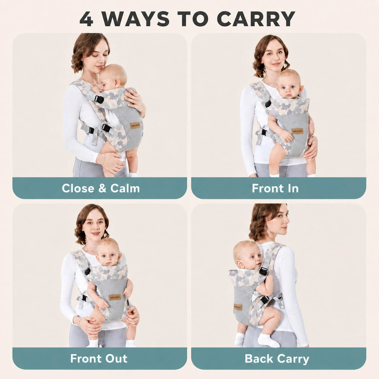 Baby Carrier For Infants And Toddlers, 4-In-1 Ergonomic Front And Back Baby Carrier, Breathable Mesh With Padded Shoulder StrapsFoldable Head Support