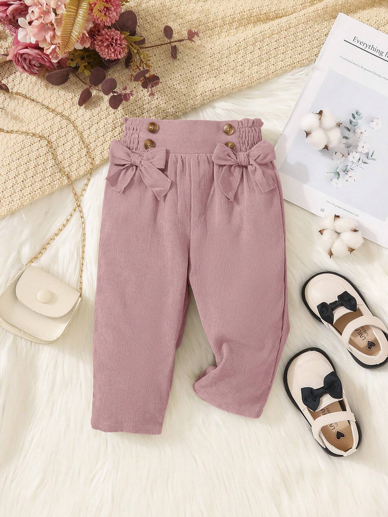 Baby Girl Bow Front Paperbag Waist Autumn Pants