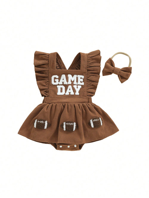 Baby Girl Football Outfits Rugby Game Day Bubble Romper Dress My First Football Season Infant Fall Clothes