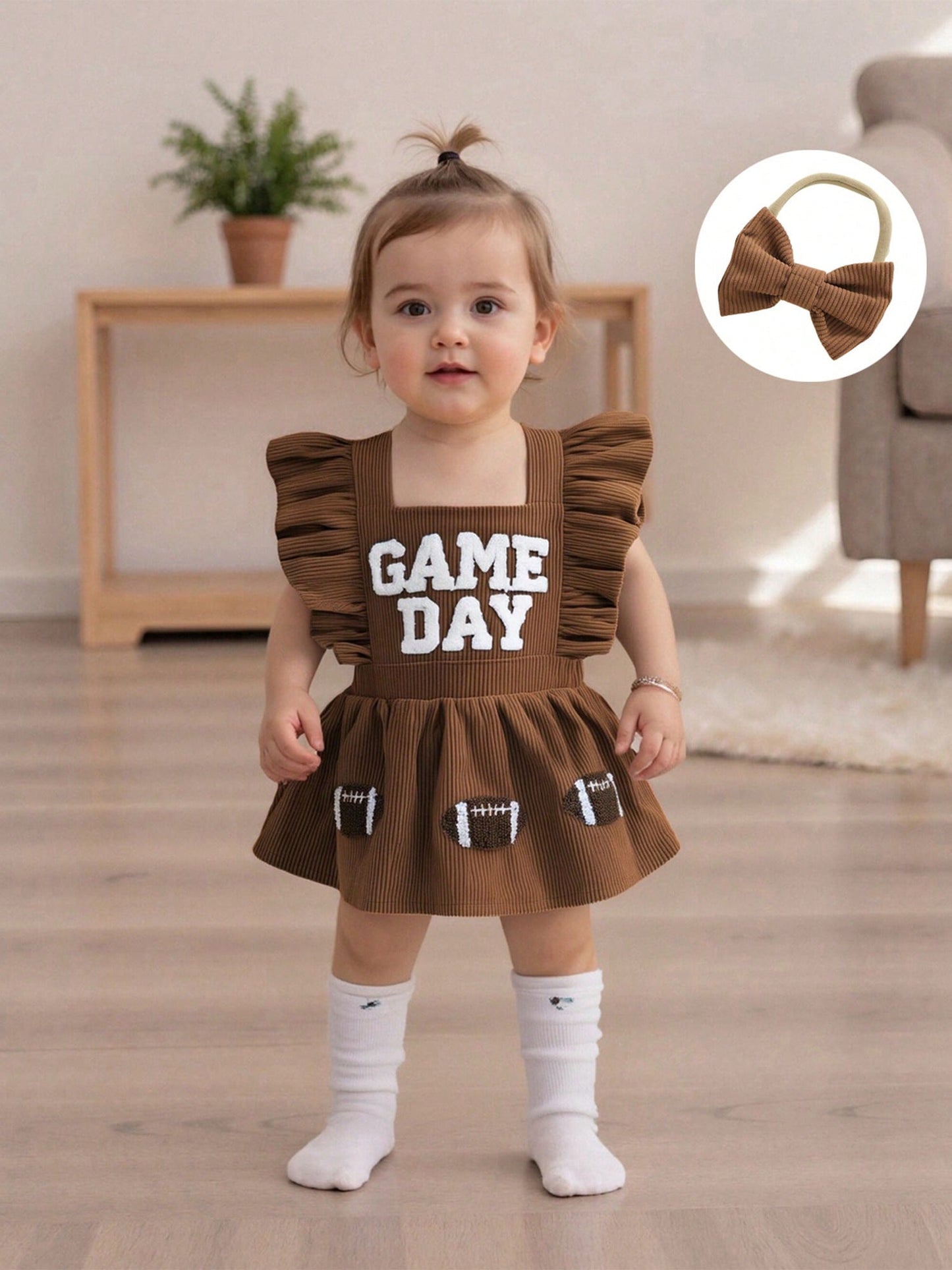 Baby Girl Football Outfits Rugby Game Day Bubble Romper Dress My First Football Season Infant Fall Clothes
