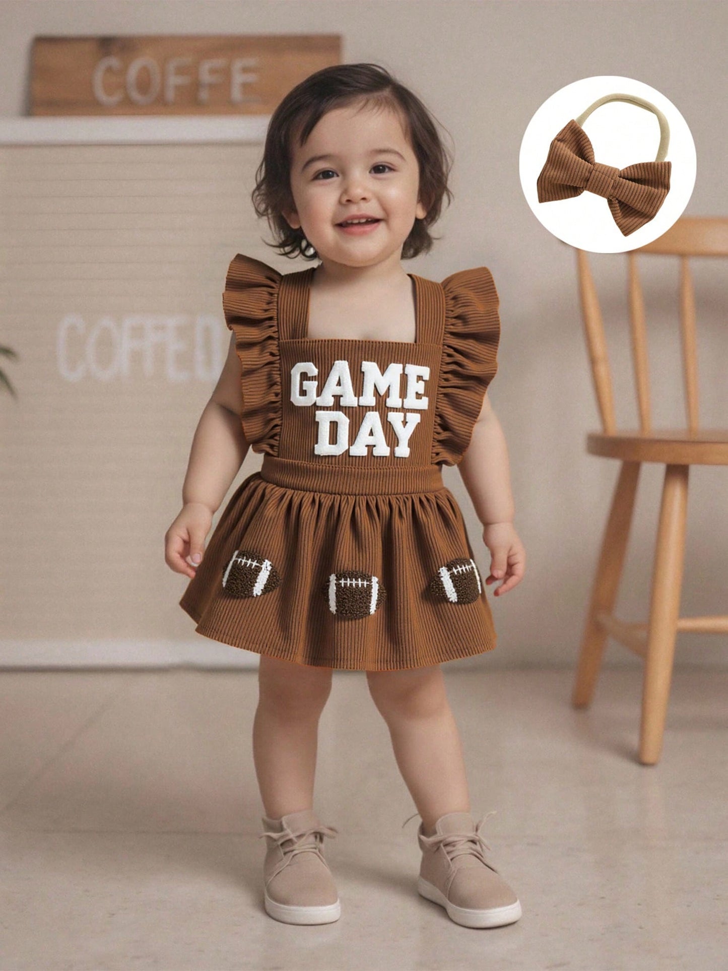 Baby Girl Football Outfits Rugby Game Day Bubble Romper Dress My First Football Season Infant Fall Clothes