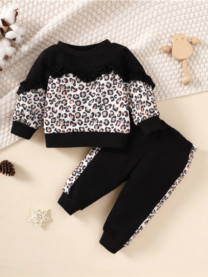 Baby Girl Leopard Print Sweatshirt & Sweatpants