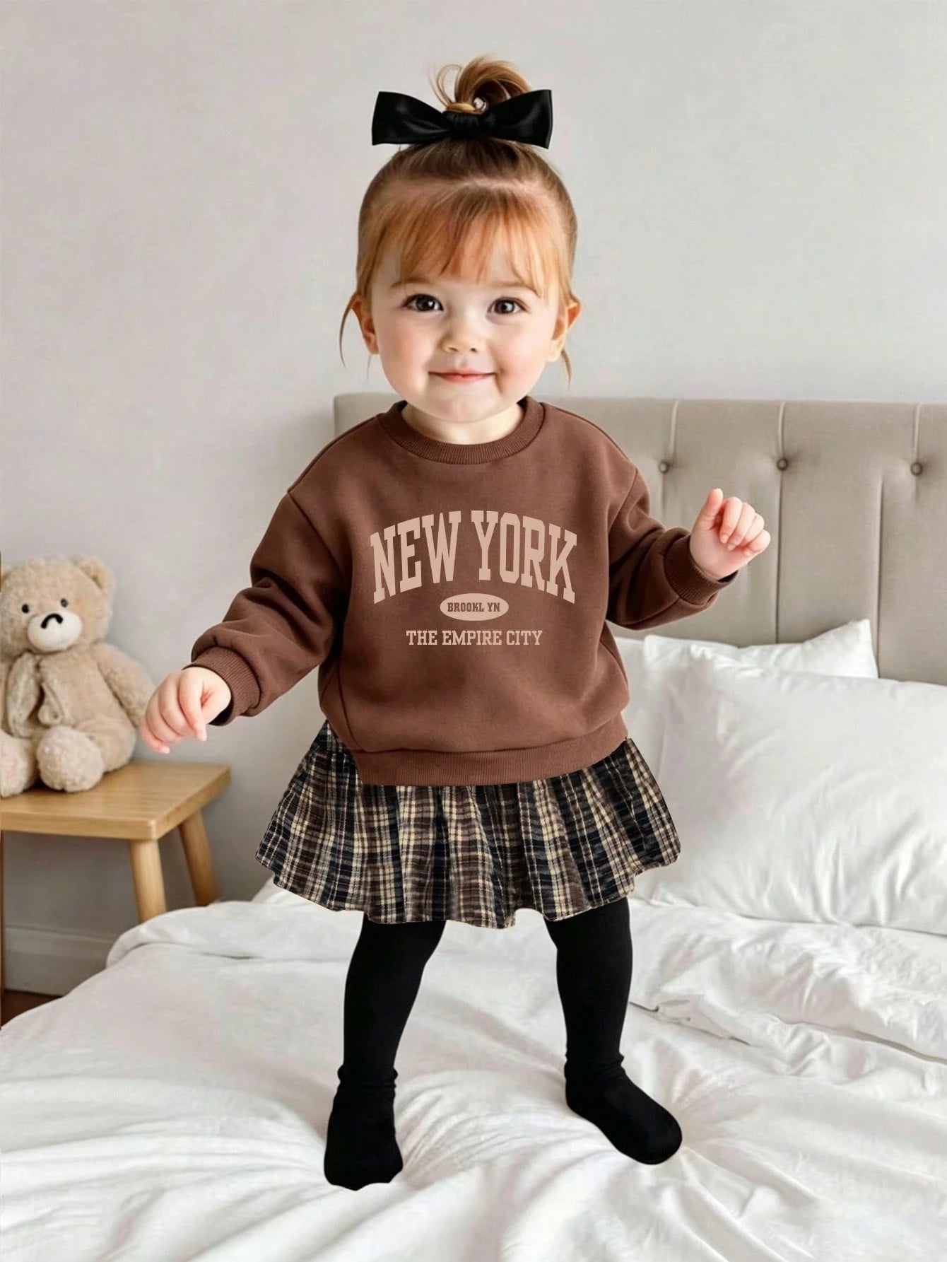 Baby Girl Letter Print Round Neck Long Sleeve Dress Dress