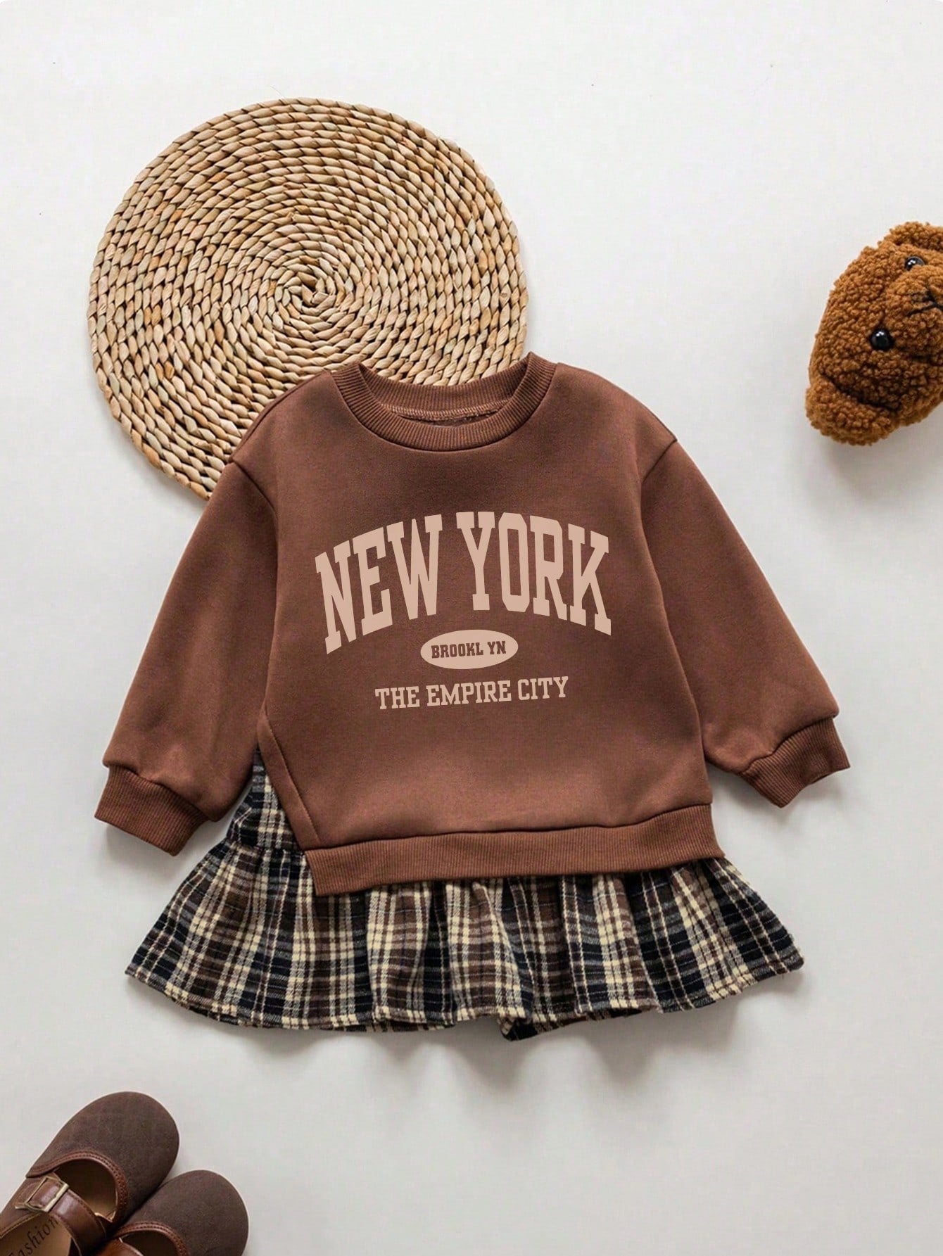 Baby Girl Letter Print Round Neck Long Sleeve Dress Dress
