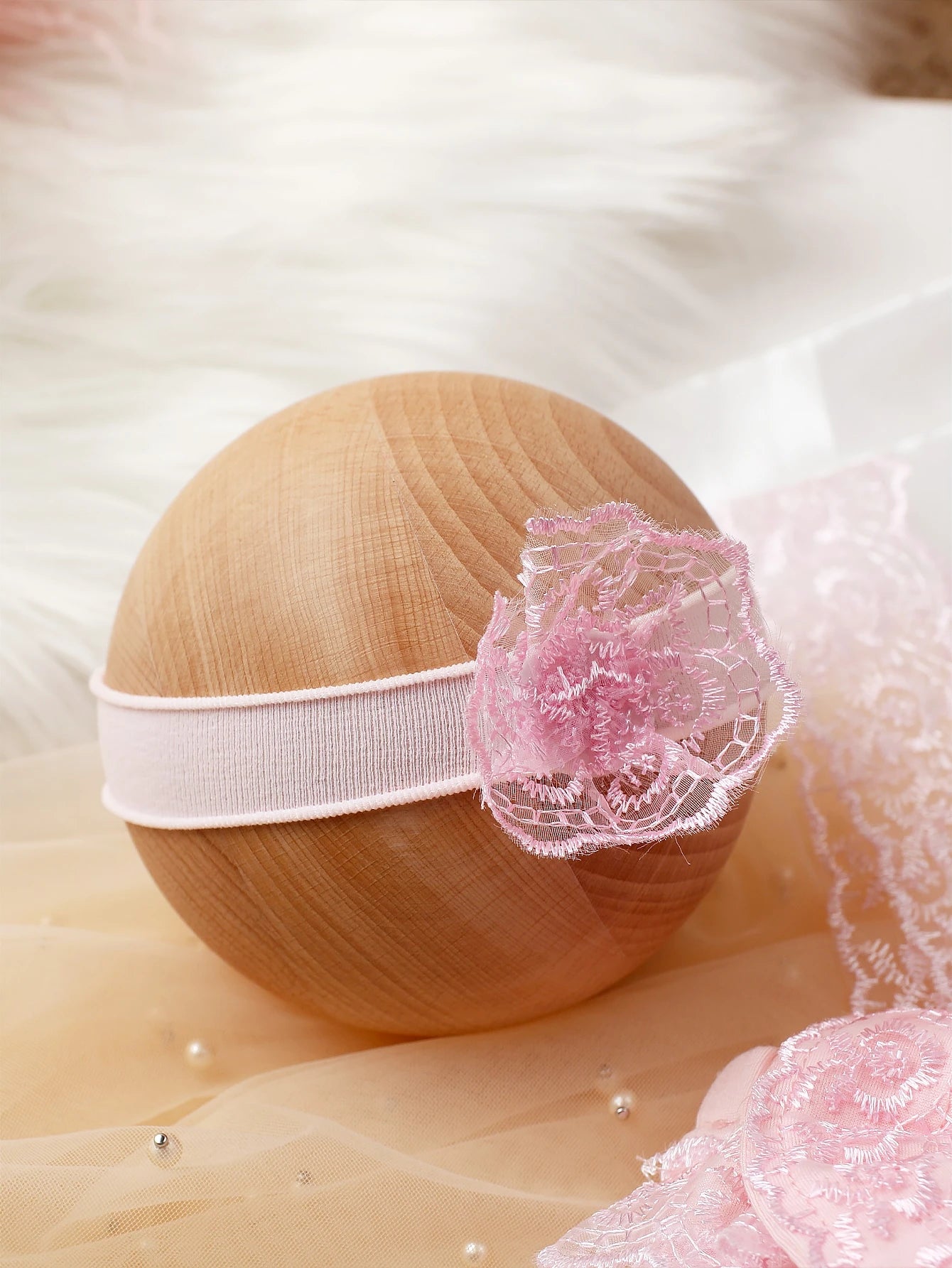 Baby Girl Newborn Contrast Lace Bow Back Bodysuit & Headband Photography Prop