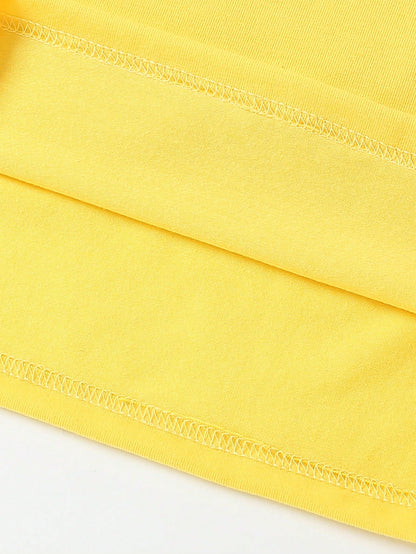 Baby Girl Pastel Yellow Summer Casual Cute Cartoon Bee Print T-Shirt & Bike Shorts Set,Soft Flower Pattern Athleisure Wear For Daily Work Home