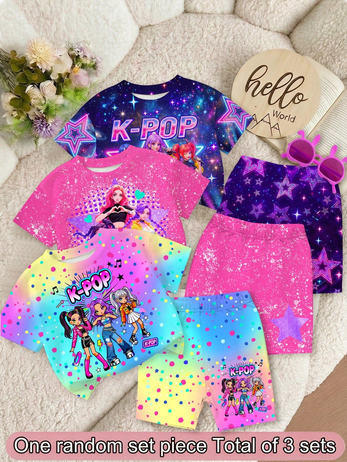 Baby Girl Round Neck Letter Cartoon Print Short Sleeve T-Shirt And Shorts Casual Daily Set