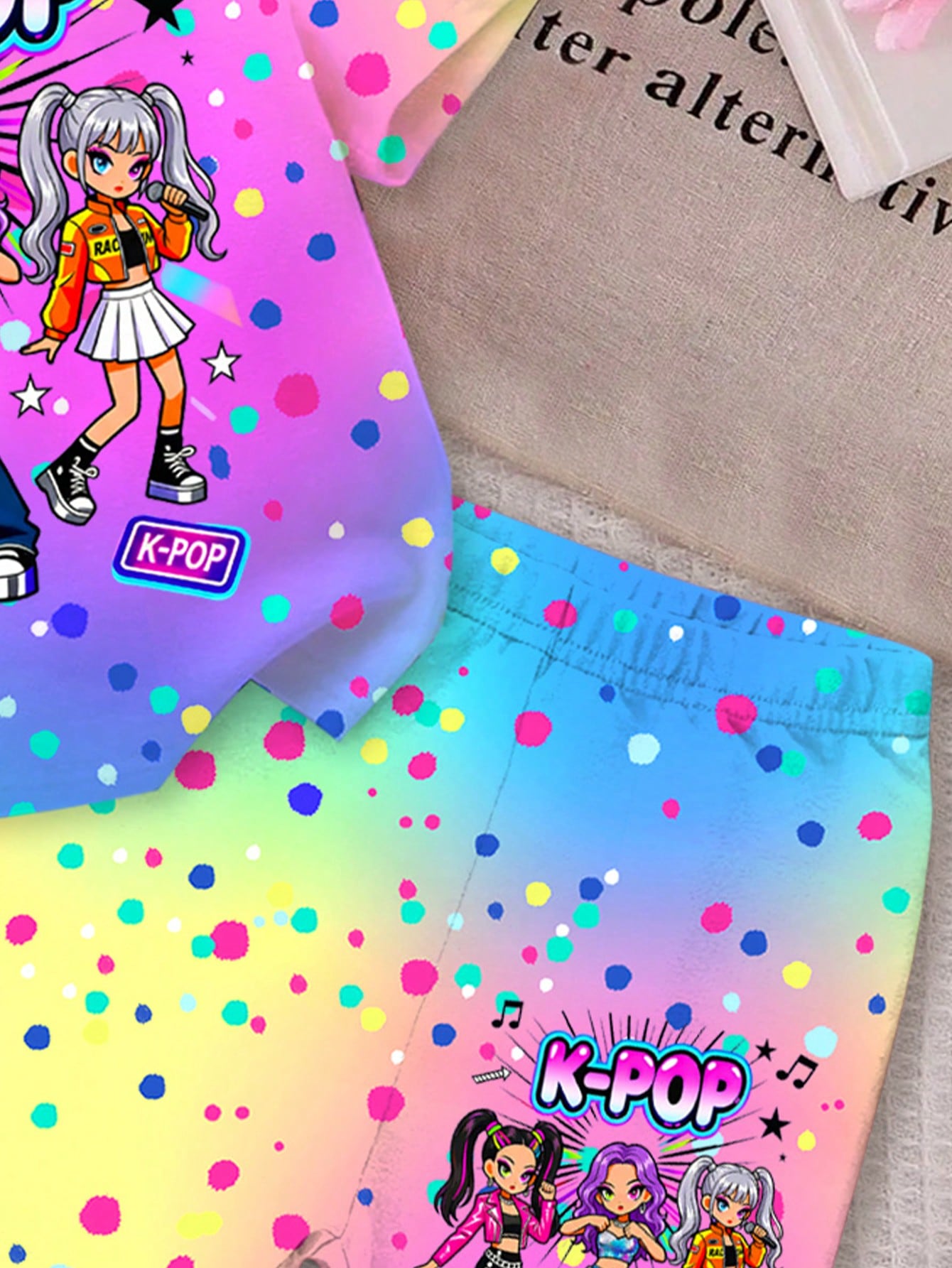 Baby Girl Round Neck Letter Cartoon Print Short Sleeve T-Shirt And Shorts Casual Daily Set