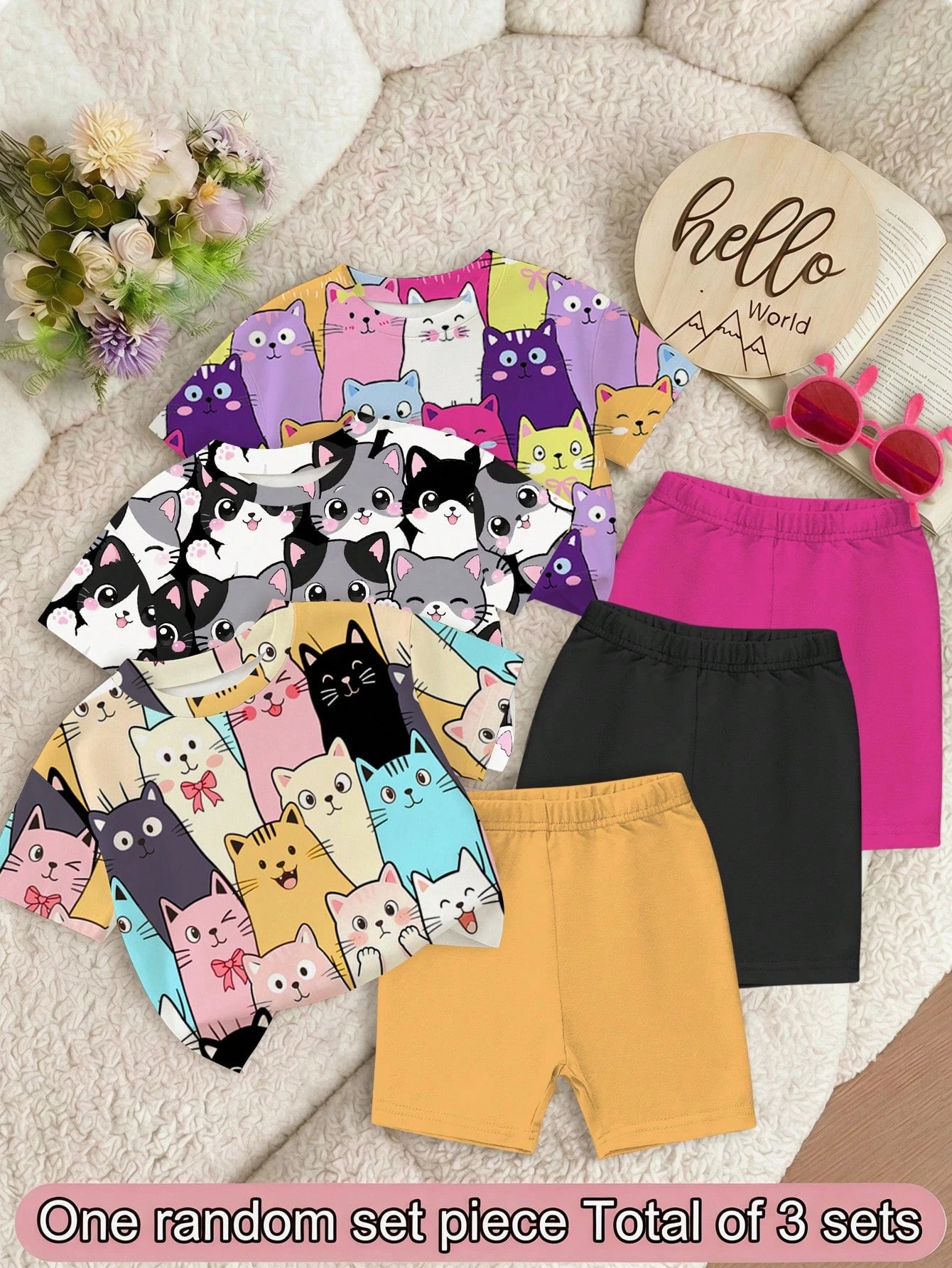 Baby Girl Round Neck Letter Cartoon Print Short Sleeve T-Shirt And Shorts Casual Daily Set