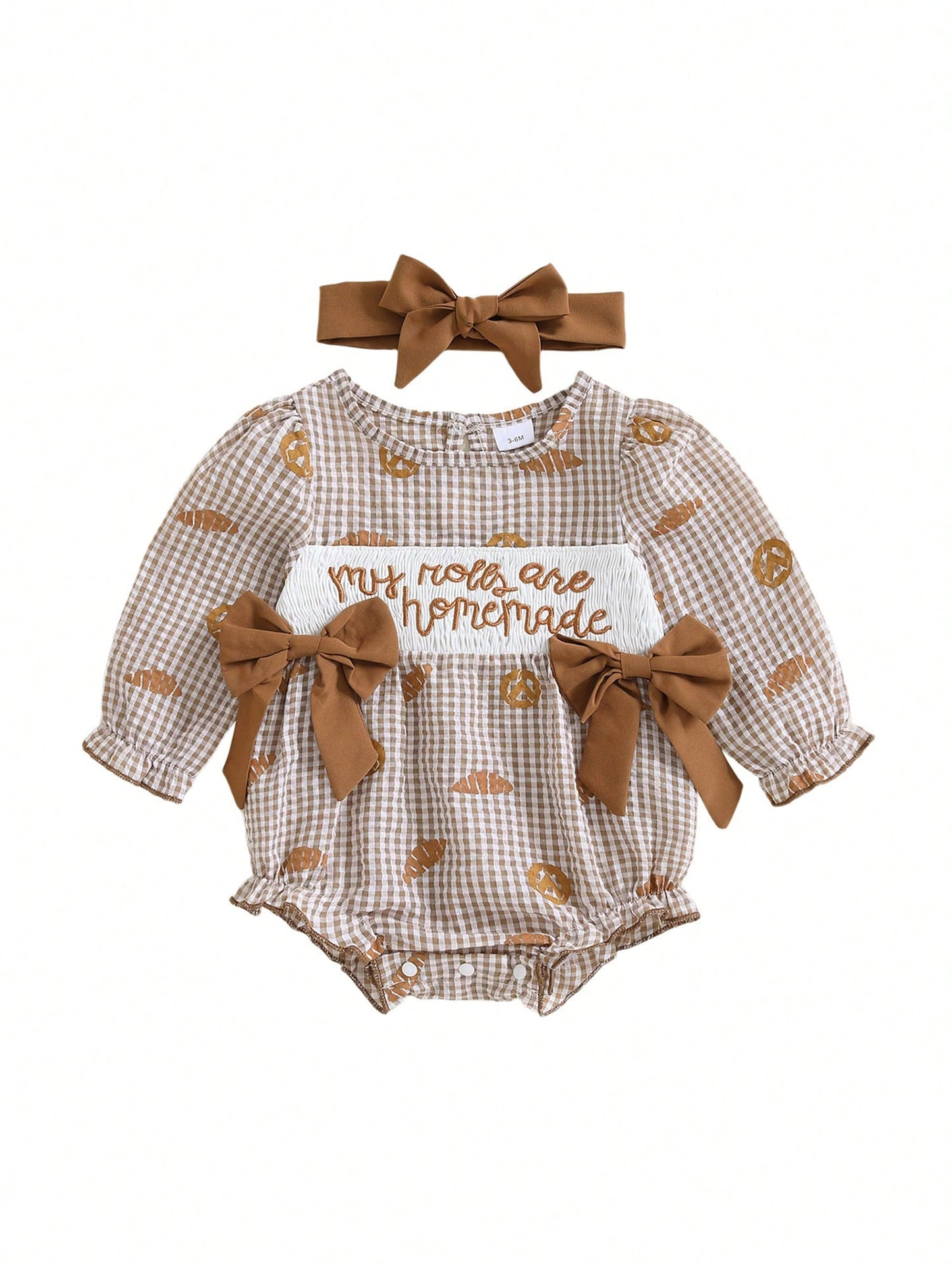 Baby Girl Thanksgiving Outfit My Rolls Are Homemade Bread Smocked Bubble Romper Fall Plaid Bodysuit Headband