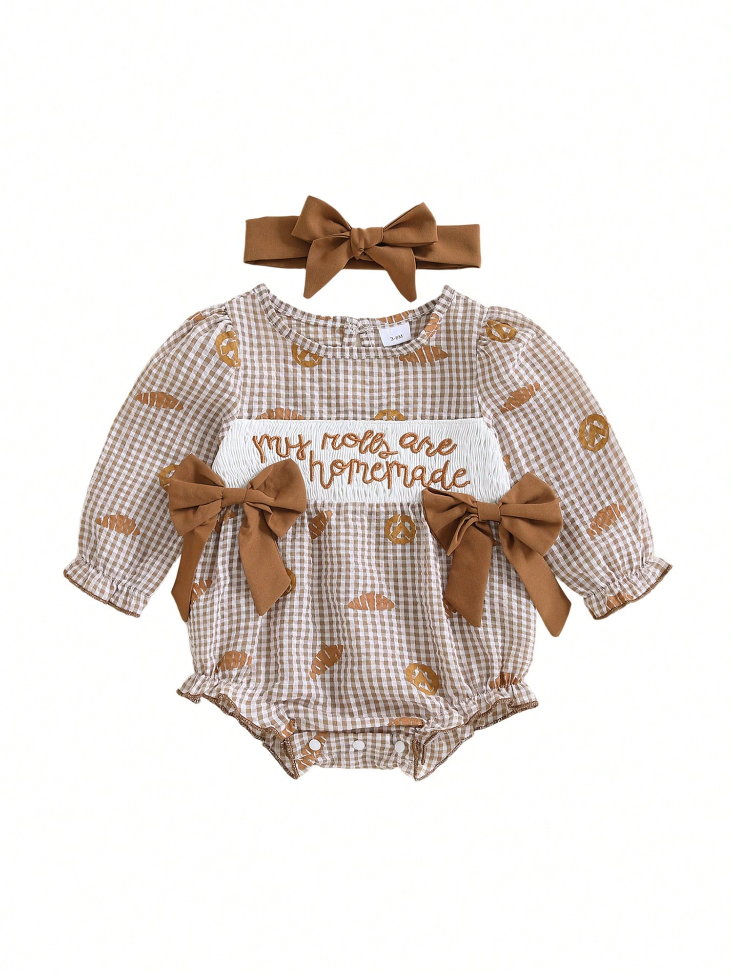 Baby Girl Thanksgiving Outfit My Rolls Are Homemade Bread Smocked Bubble Romper Fall Plaid Bodysuit Headband